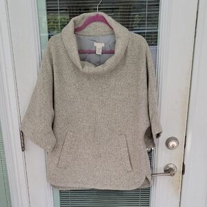 J. Crew Wool Blend Cowl Neck Herringbone Pullover Coat Sz M Kangaroo Pocket